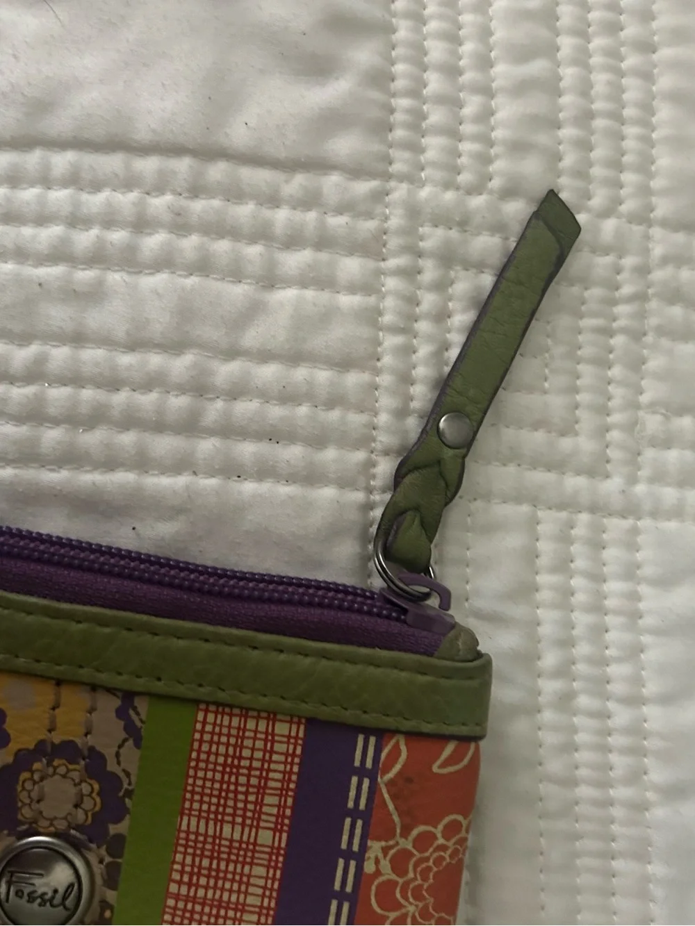Fossil Striped Multicolor Key Coin Card Pouch with Purple Trim - Picture 6 of 7